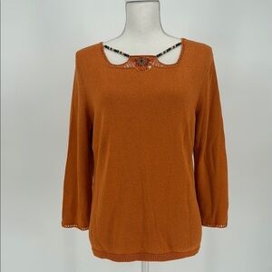 Judith Hart Collection Long Sleeve Top size m.  crochet embroidery Orange fall